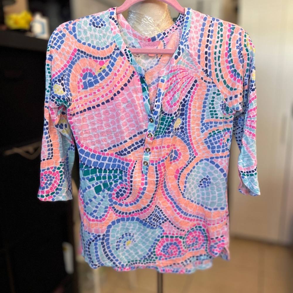 Lilly Pulitzer Colorful Mosaic Patterned Top